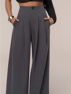JLUXLABEL High-Waist Wide-Leg Pants in Charcoal
